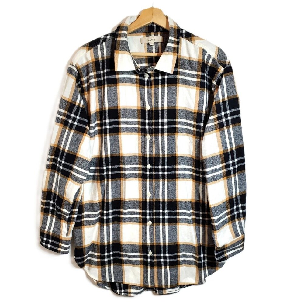 Ann Taylor LOFT Plaid Flannel Shacket Button Up Women's XL Long Sleeve Cotton
